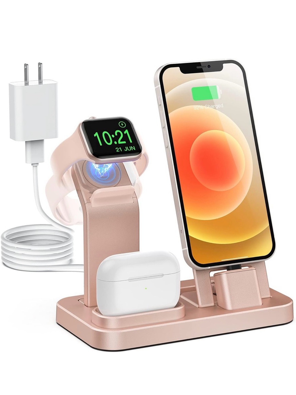 3-in-1 Rose Gold Charging Dock for Phone, Watch & Earbuds